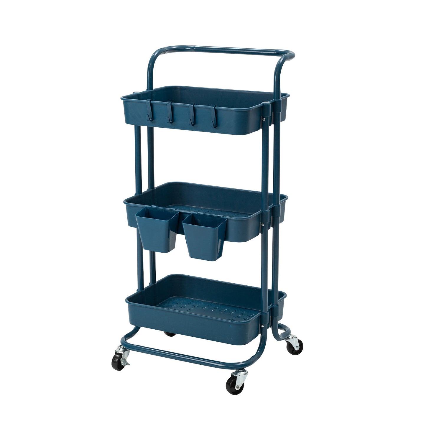 Kandoka Trolley Cart Storage Utility Rack Organiser Swivel Kitchen 3 Tier - Blue