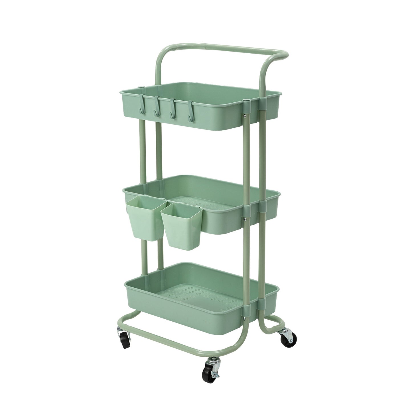 Kandoka Trolley Cart Storage Utility Rack Organiser Swivel Kitchen 3 Tier - Green