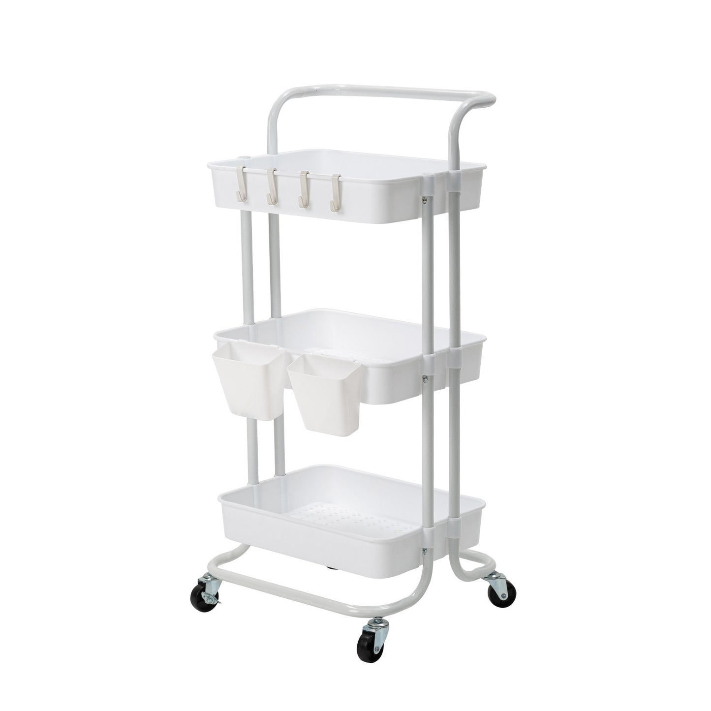 Kandoka Trolley Cart Storage Utility Rack Organiser Swivel Kitchen 3 Tier - White