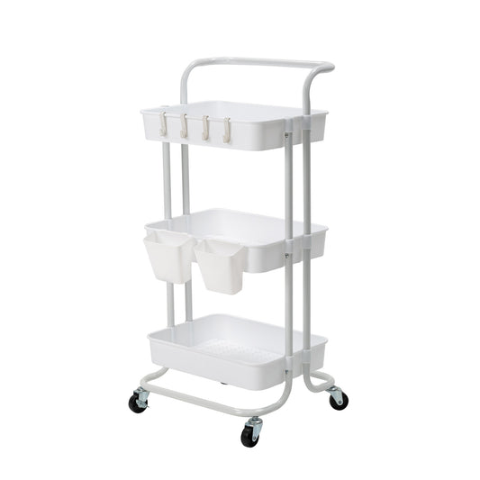 Kandoka Trolley Cart Storage Utility Rack Organiser Swivel Kitchen 3 Tier - White