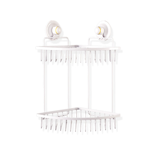 KiahLoc Double Corner Shelf Removable Suction- White