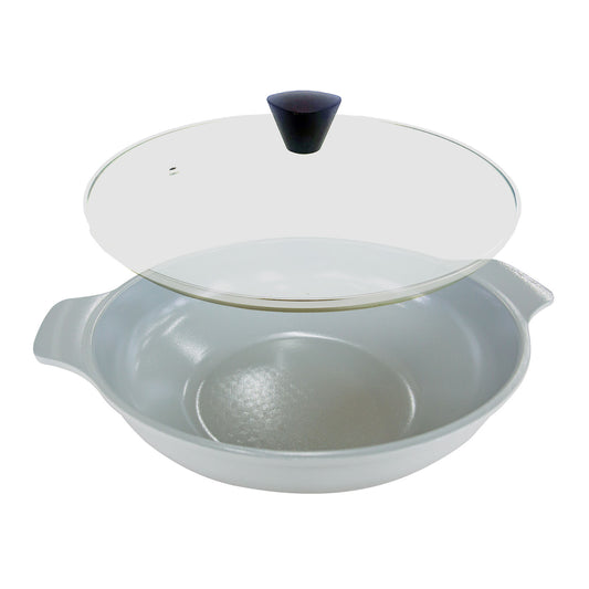 KOMAN Shinewon Vinch IH Two Hands Wok Non-stick Titanium Induction Ceramic 28cm + Glass Lid - Grey