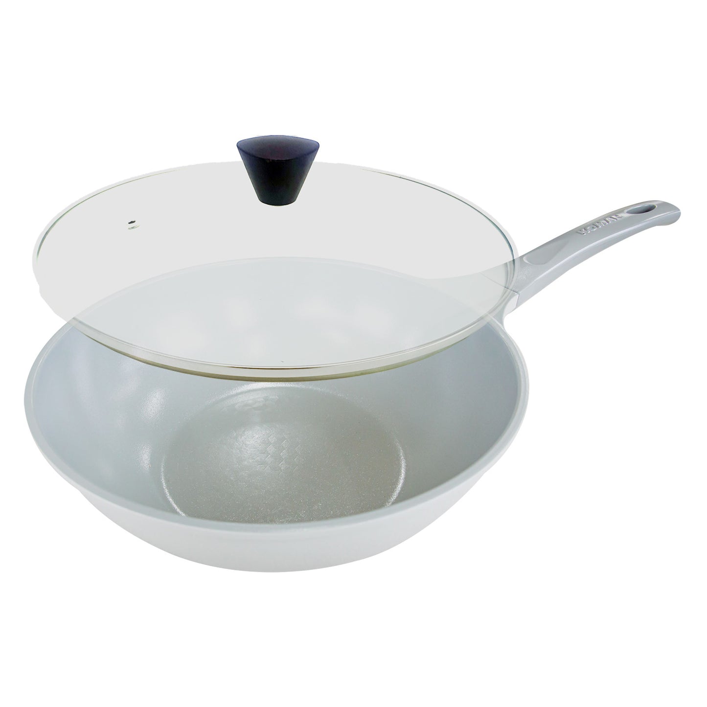 KOMAN Shinewon Vinch IH Wok Wokpan Non-sick Induction Ceramic 28cm + Glass Lid- Grey