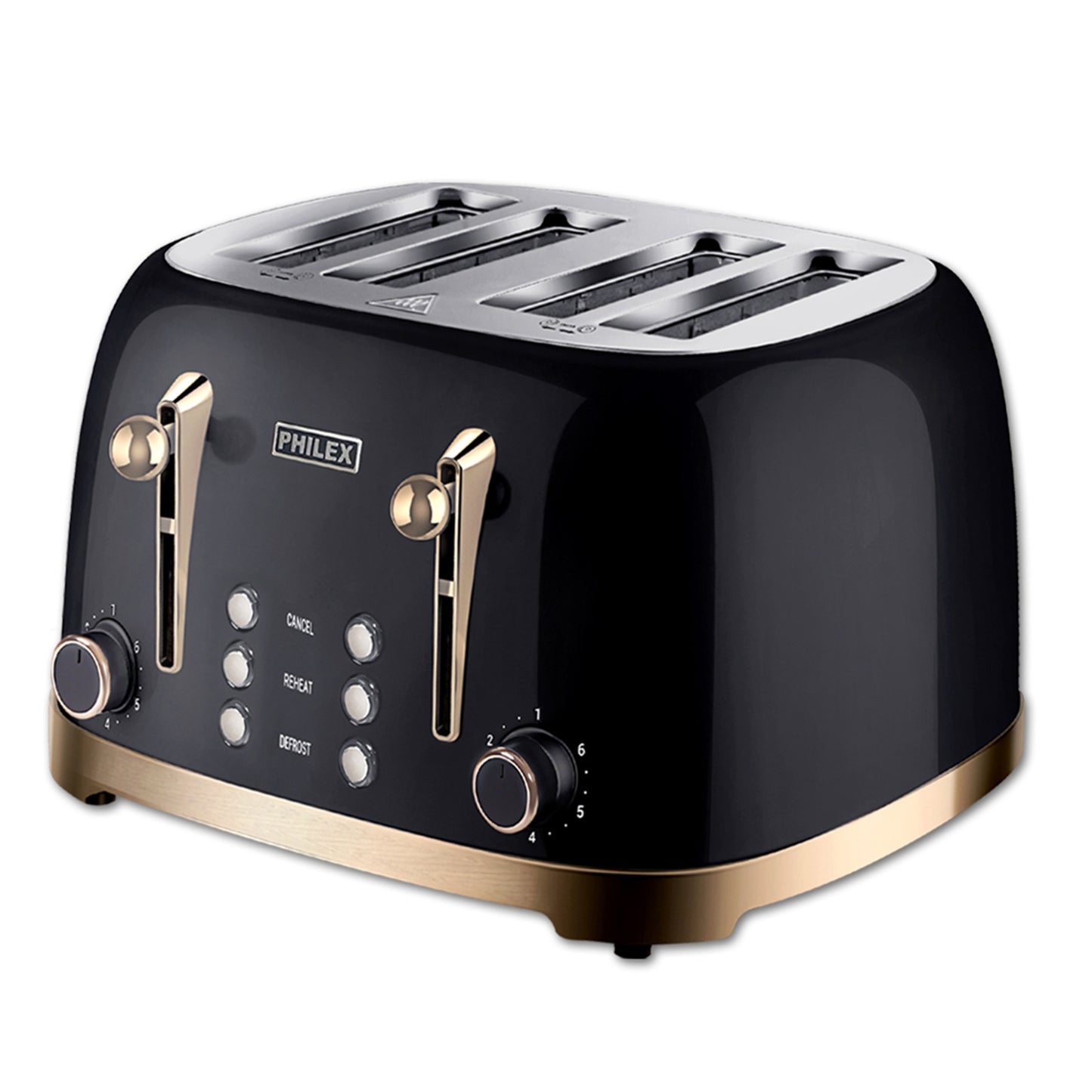 PHILEX 4-Slice Toaster Bread Reheat Retro - Black