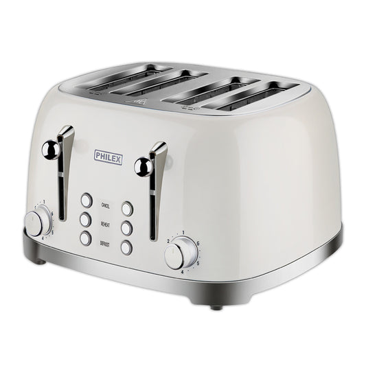 PHILEX 4-Slice Toaster Bread Reheat Retro - White