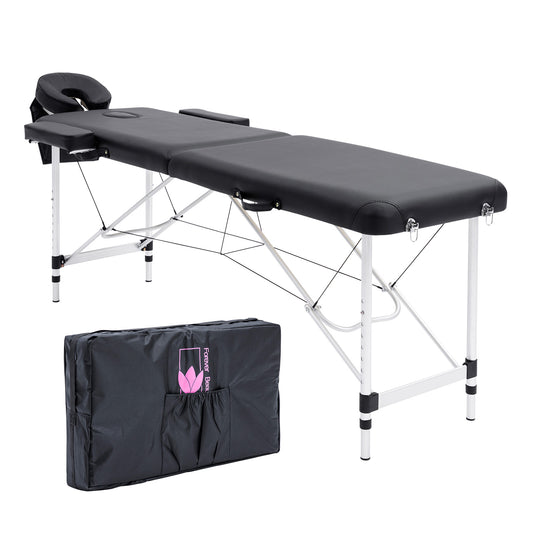 Forever Beauty Portable Beauty Massage Table Bed 2 Fold 55cm Aluminium Therapy Waxing - Black