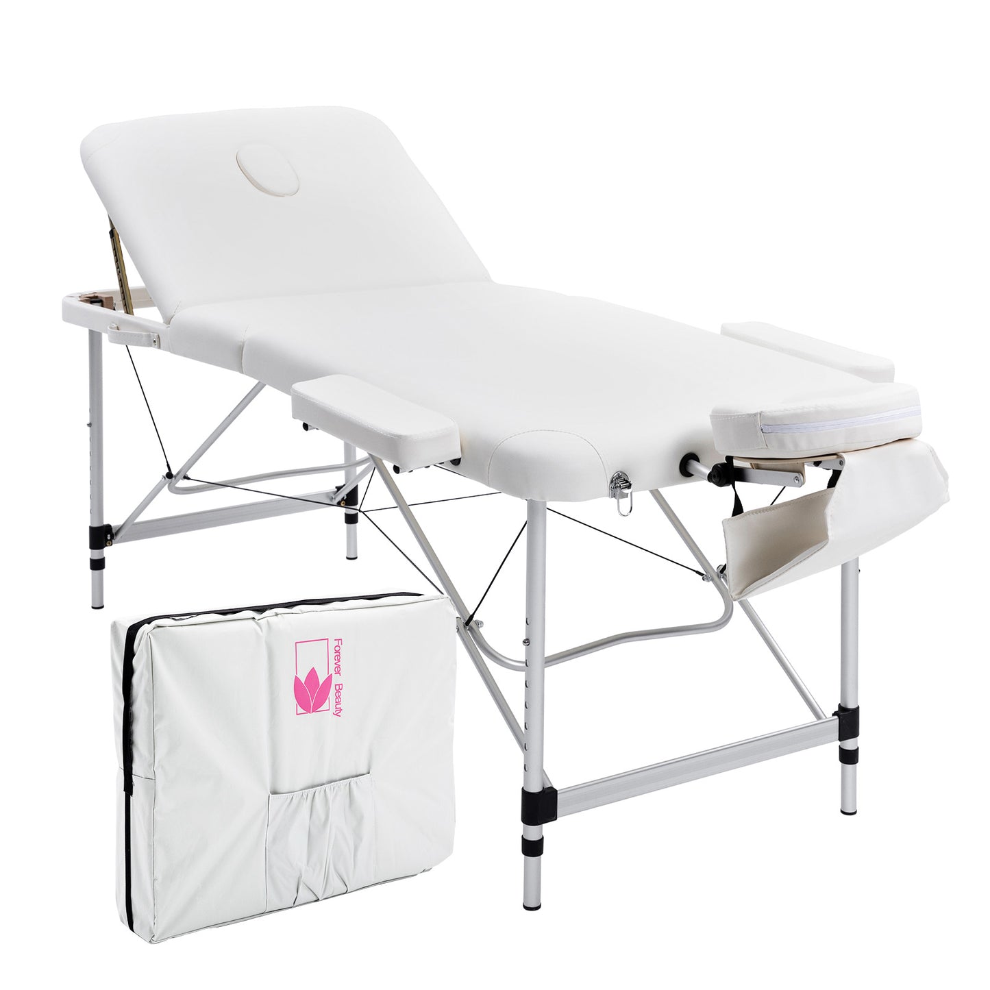 Forever Beauty Portable Beauty Massage Table Bed 3 Fold 70cm Aluminium Therapy Waxing - White