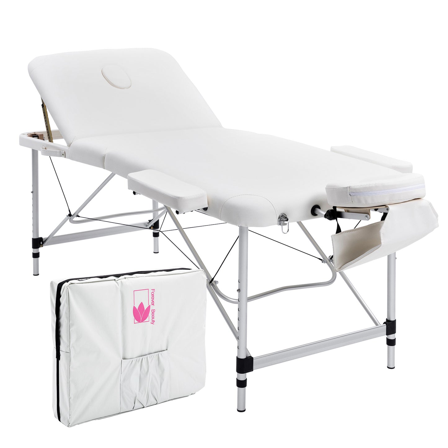 Forever Beauty Portable Beauty Massage Table Bed 3 Fold 75cm Aluminium Therapy Waxing - White