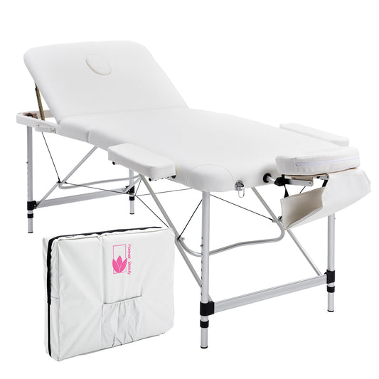 Forever Beauty Portable Beauty Massage Table Bed 3 Fold 75cm Aluminium Therapy Waxing - White