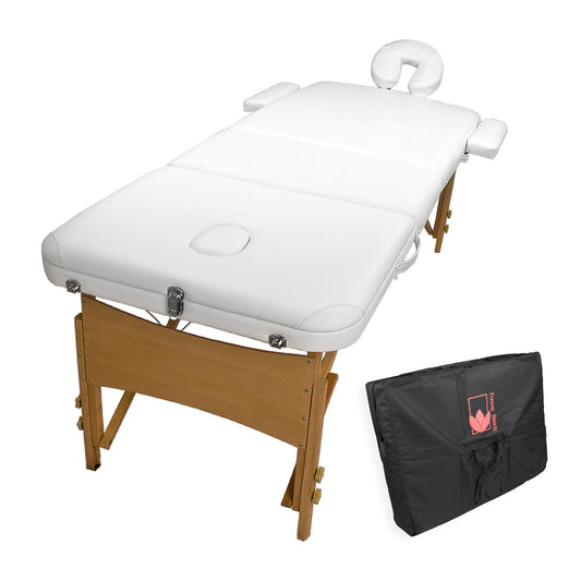 Forever Beauty Portable Beauty Massage Table Bed 3 Fold 70cm Wooden - White