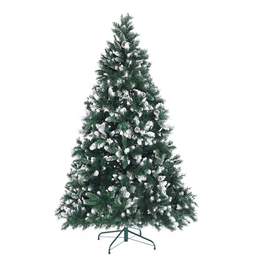 Home Ready Snowy Christmas Tree Xmas Pine Cones 7Ft 210cm 1290 tips - Green